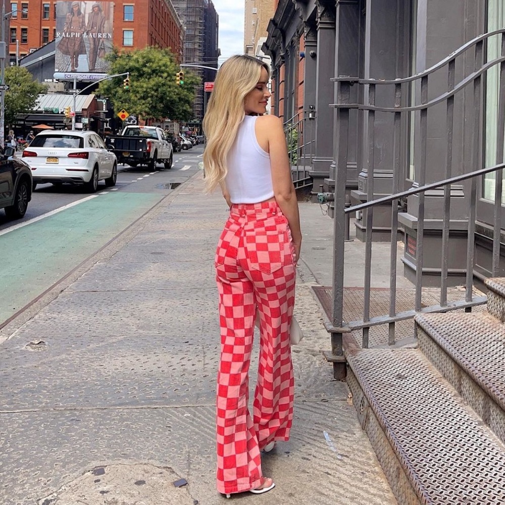 Zara Checkered-Print Wide Leg Pants